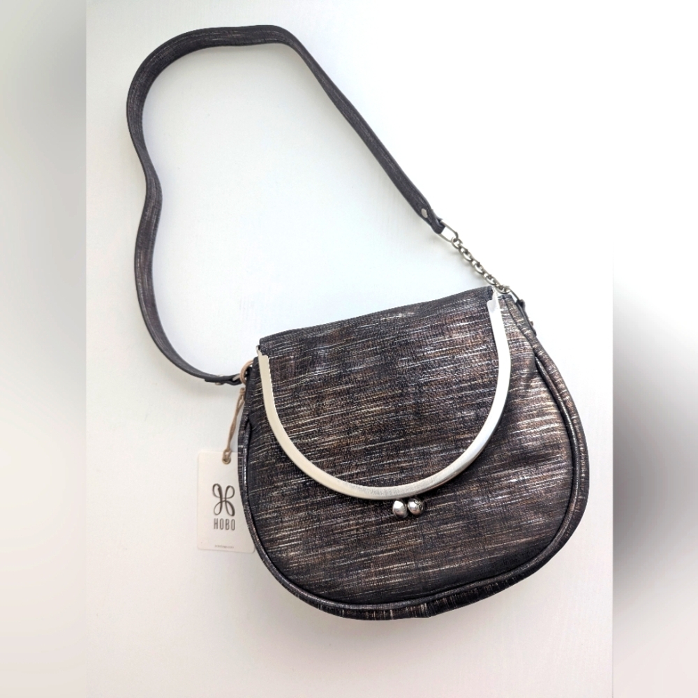 Hobo Amour Metallic Leather Shoulder Bag in Black Silver Bronze NWT - kisslock